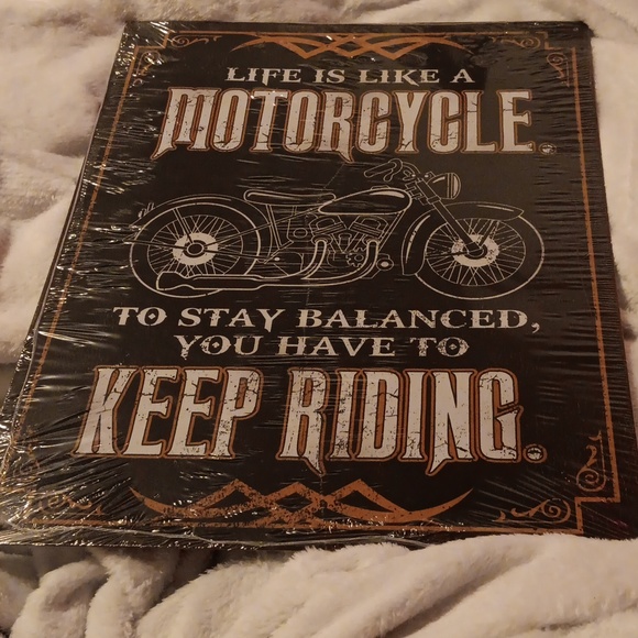 Motorcycle Metal Sign in black, white & orange 16" x 12.5" - Picture 2 of 5